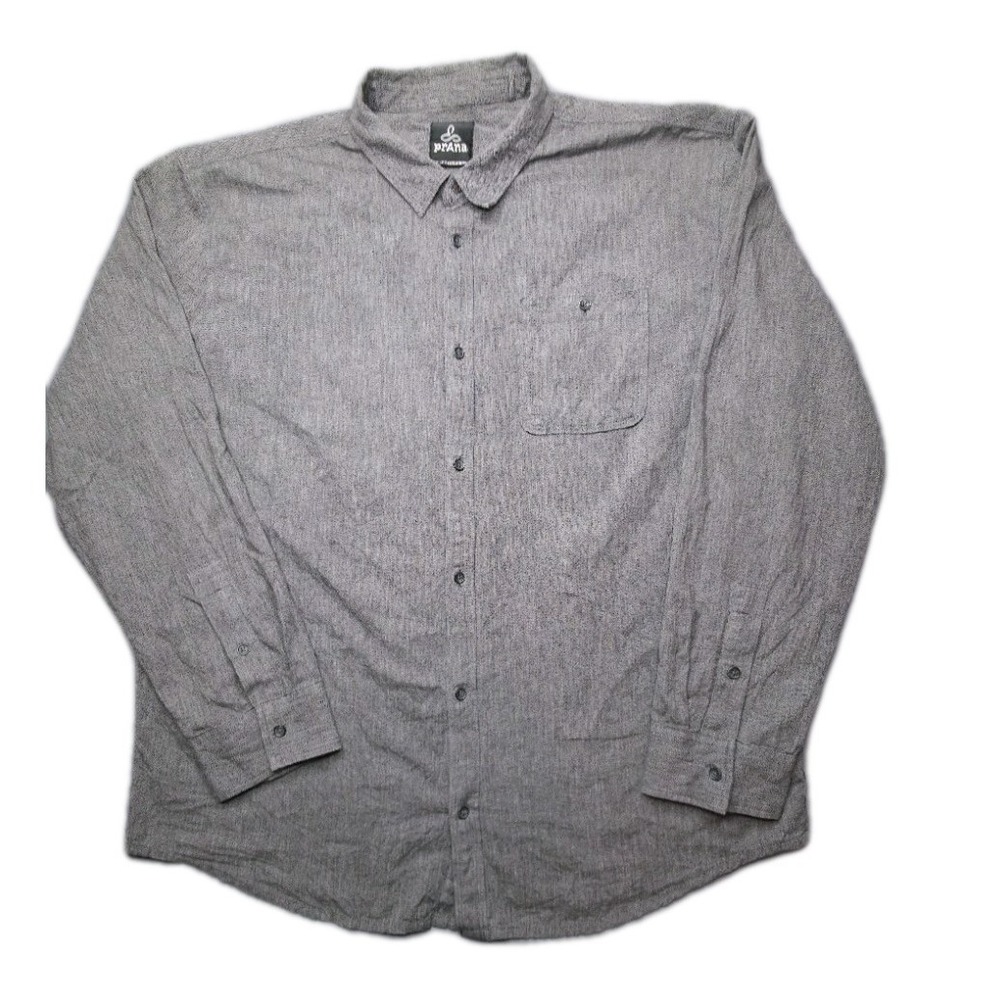 prAna Button Up Men's XXL Long Sleeve Gray Breathe Casual Shirt